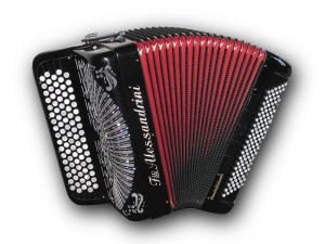 Chromatic button accordion of 52 notes (87 buttons) and 120 bass 