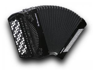 Chromatic button accordion of 45 notes (87 buttons) and 120 bass 