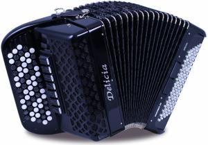 Chromatic button accordion of 39 notes (66 buttons) of C-system and 96 bass with special reeds 