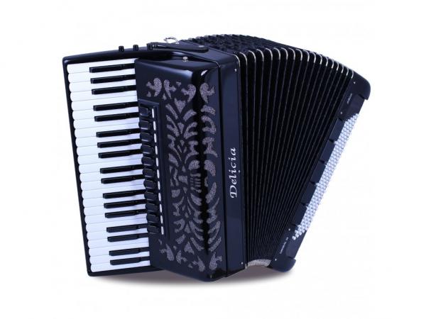 Piano accordion of 41 key and 120 bass with tone chamber (cassotto) and special reeds 