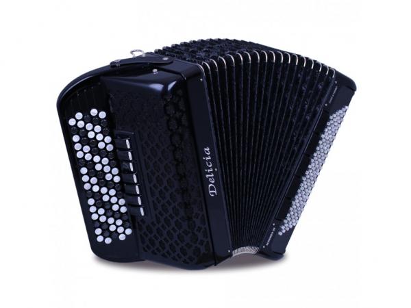 Chromatic button accordion of 49 notes (82 buttons) of B-system and 120 bass with Tipo A Mano reeds 